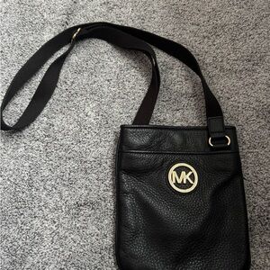 Michael Kors Black Leather Bag with Gold Logo